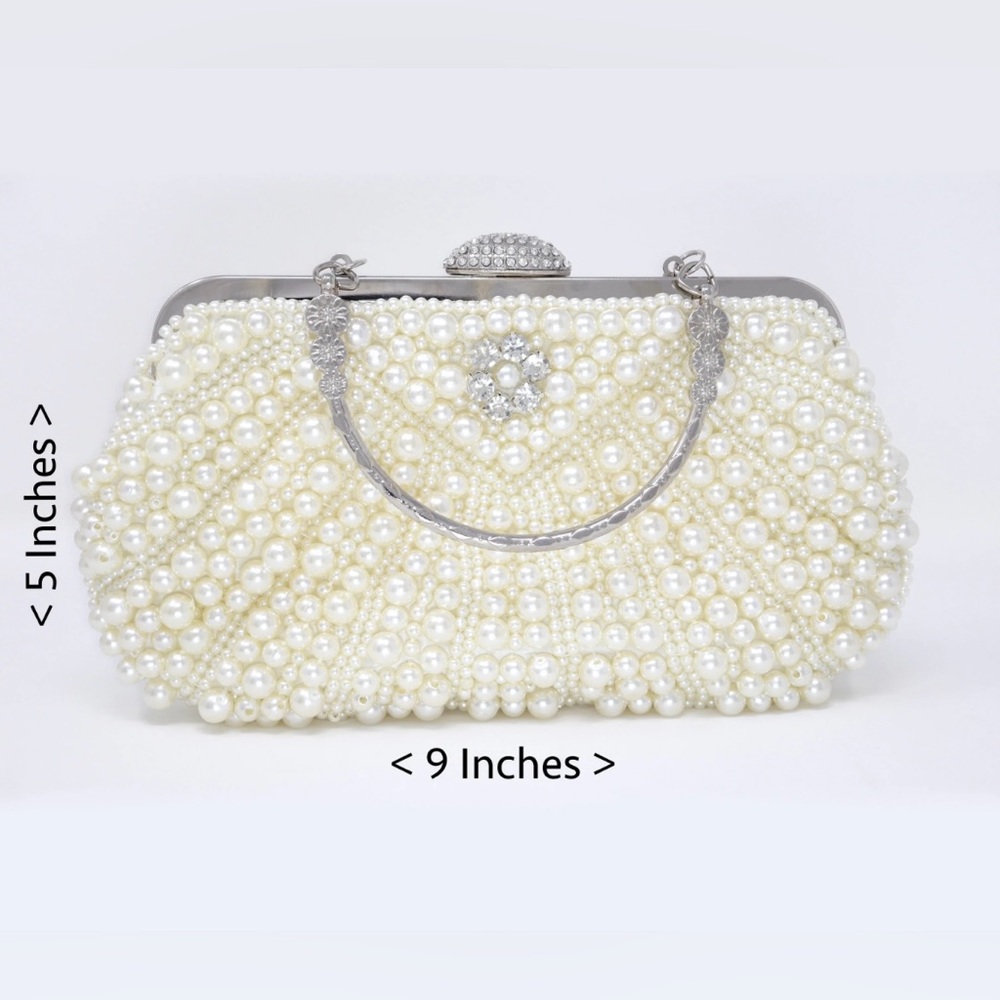 Luxury Pearl Floral Rhinestones Evening Clutch, Wedding CrossBody Bag EUC - Picture 14 of 15